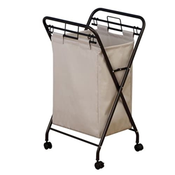 Household Essentials 7172 Rolling Laundry Hamper | Heavy-Duty Canvas, Antique Bronze Frame