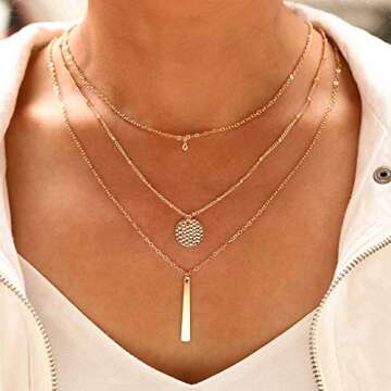 Yalice Multi-Layered Disc Necklace Chain Bar Drop Pendant Necklaces Coin Jewelry for Women (Gold)