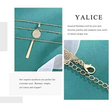 Yalice Multi-Layered Disc Necklace Chain Bar Drop Pendant Necklaces Coin Jewelry for Women (Gold)