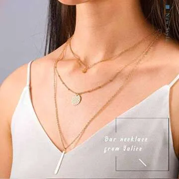 Yalice Multi-Layered Disc Necklace Chain Bar Drop Pendant Necklaces Coin Jewelry for Women (Gold)