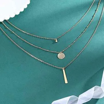 Yalice Multi-Layered Disc Necklace Chain Bar Drop Pendant Necklaces Coin Jewelry for Women (Gold)