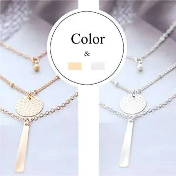 Yalice Multi-Layered Disc Necklace Chain Bar Drop Pendant Necklaces Coin Jewelry for Women (Gold)