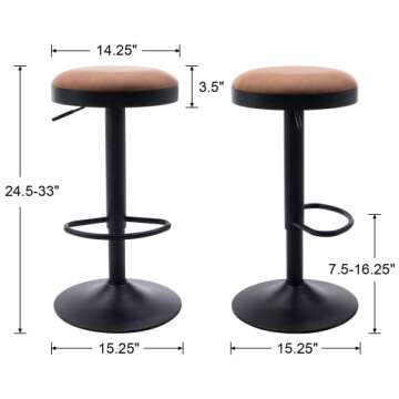 EALSON Modern Swivel Bar Stools Set of 2 Adjustable Counter Height Backless Barstools with Metal Bas...