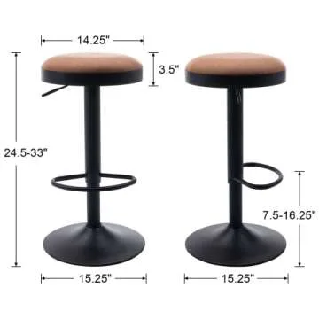 EALSON Modern Swivel Bar Stools Set of 2 Adjustable Counter Height Backless Barstools with Metal Bas...
