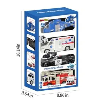 Emergency Vehicle Toy Playsets 4 Pack, Toddler Trucks Rescue Toys for Boys Age 3-5, Ambulance Car Fi...