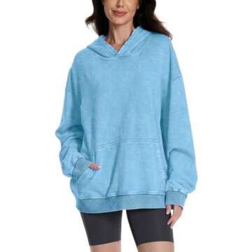 FAIABLE Mens Womens Acid Wash Hoodie Unisex Oversized Vintage Hoodie Heavyweight Terry Cotton Distress Hoodies Sweatshirts for Women Men Couples Streetwear 2025 Blue