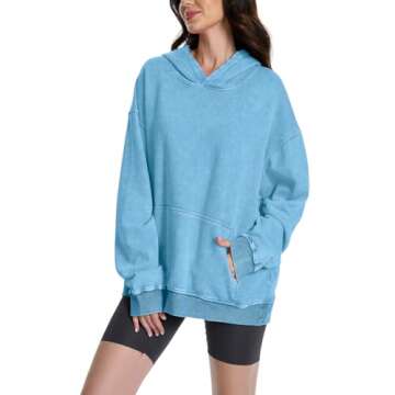 FAIABLE Mens Womens Acid Wash Hoodie Unisex Oversized Vintage Hoodie Heavyweight Terry Cotton Distress Hoodies Sweatshirts for Women Men Couples Streetwear 2025 Blue