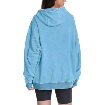 FAIABLE Mens Womens Acid Wash Hoodie Unisex Oversized Vintage Hoodie Heavyweight Terry Cotton Distress Hoodies Sweatshirts for Women Men Couples Streetwear 2025 Blue