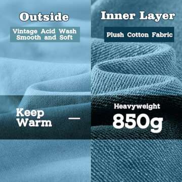 FAIABLE Mens Womens Acid Wash Hoodie Unisex Oversized Vintage Hoodie Heavyweight Terry Cotton Distress Hoodies Sweatshirts for Women Men Couples Streetwear 2025 Blue