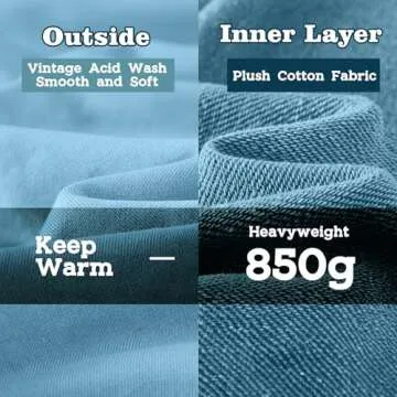 FAIABLE Mens Womens Acid Wash Hoodie Unisex Oversized Vintage Hoodie Heavyweight Terry Cotton Distress Hoodies Sweatshirts for Women Men Couples Streetwear 2025 Blue