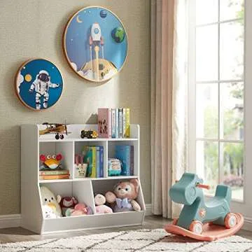 Kovhzcu Toy Storage Organizer with Bookshelf, 5-Cubby Children's Toy Shelf, Toy Storage Cabinet, Suitable for Children's Room, Playroom, Hallway, Kindergarten, School