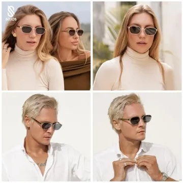 SOJOS Trendy Hexagonal Polarized Sunglasses Womens Mens UV400 Retro Rectangle Shades SJ1238, Gold/Grey