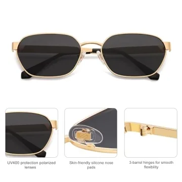 SOJOS Trendy Hexagonal Polarized Sunglasses Womens Mens UV400 Retro Rectangle Shades SJ1238, Gold/Grey