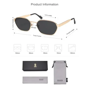 SOJOS Trendy Hexagonal Polarized Sunglasses Womens Mens UV400 Retro Rectangle Shades SJ1238, Gold/Grey