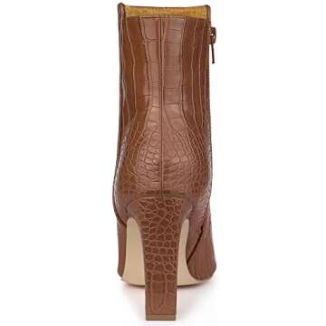 Allegra K Women's Printed Pointed Toe Chunky Heels Brown Ankle Boots 8 M US