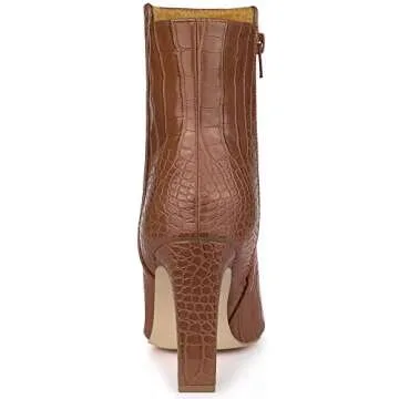 Allegra K Women's Printed Pointed Toe Chunky Heels Brown Ankle Boots 8 M US