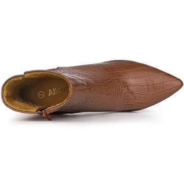 Allegra K Women's Printed Pointed Toe Chunky Heels Brown Ankle Boots 8 M US