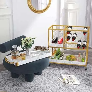 Bar Serving Cart 3-Tier Bar Carts for The Home Wine Cart with Wine Rack and Glass Holder Shelves Rolling Bar Cart on Wheels Industrial Rustic/Gold Metal Alcoholic Beverage Cart for Kitchen, Dining Room