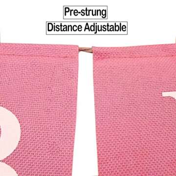 Happy Birthday Banner Pink, Pre-assembled Reusable Imitated Burlap Birthday Banner for Women Girls P...