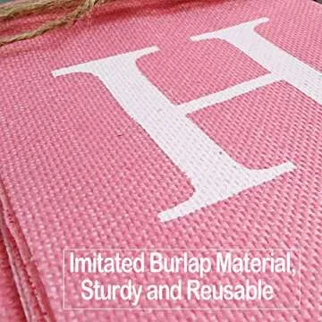 Happy Birthday Banner Pink, Pre-assembled Reusable Imitated Burlap Birthday Banner for Women Girls Pink Birthday Party Decorations