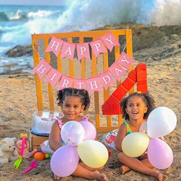 Happy Birthday Banner Pink, Pre-assembled Reusable Imitated Burlap Birthday Banner for Women Girls Pink Birthday Party Decorations