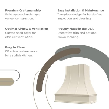 Riley & Higgs Curved Front Antique White Range Hood Cover - Elegant Handcrafted Wood Design with Dec...