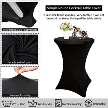 5 Pack Cocktail Spandex Stretch Square Corners Tablecloth 32 x 43 Inch, Black Stretch Cocktail Table Cover Fitted High Top Tables, Cocktail Table Covers for Bar Wedding Birthday Banquet Party