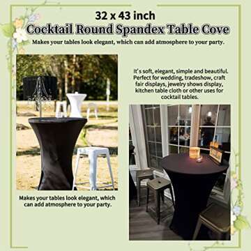 5 Pack Cocktail Spandex Stretch Square Corners Tablecloth 32 x 43 Inch, Black Stretch Cocktail Table Cover Fitted High Top Tables, Cocktail Table Covers for Bar Wedding Birthday Banquet Party
