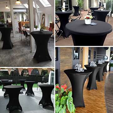 5 Pack Cocktail Spandex Stretch Square Corners Tablecloth 32 x 43 Inch, Black Stretch Cocktail Table Cover Fitted High Top Tables, Cocktail Table Covers for Bar Wedding Birthday Banquet Party