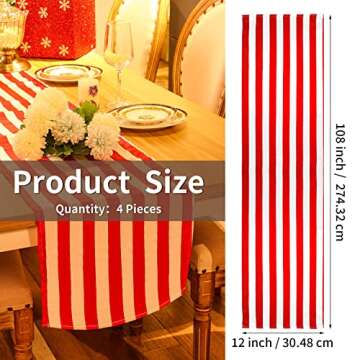 4 Pieces Red and White Striped Table Runner - Elegant Party Decor