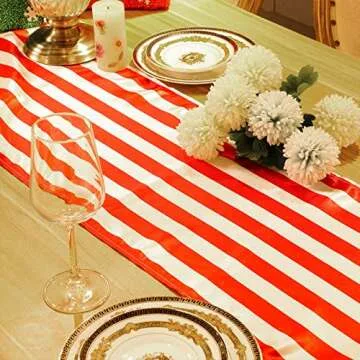 Red and White Striped Table Runner for Parties and Events