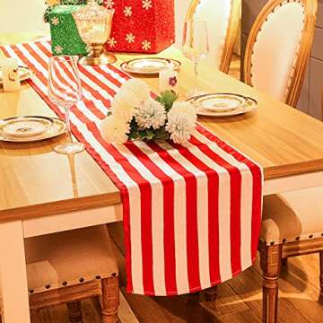 Red and White Striped Table Runner for Parties and Events
