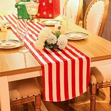 Red and White Striped Table Runner for Parties and Events