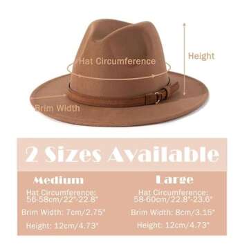 Lisianthus Men & Women Vintage Wide Brim Fedora Hat with Belt Buckle A-Khaki 59-60cm