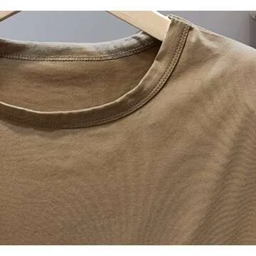 Meladyan Women’s Solid Cotton Padded Shoulder Sleeveless Tee Vest Crew Neck Loose Tank Tops Khaki