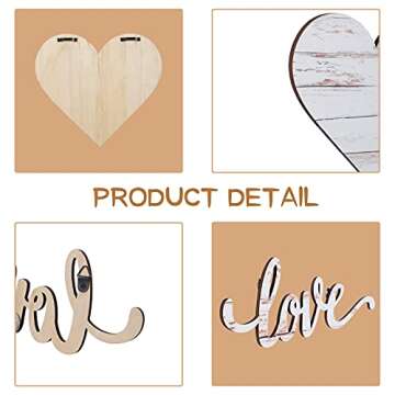 Chitidr 3 Pcs Valentine's Day Decor Heart Shaped Wood Sign Rustic Wood Heart Wall Decor Hanging Wood...