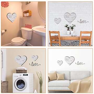 Chitidr 3 Pcs Valentine's Day Decor Heart Shaped Wood Sign Rustic Wood Heart Wall Decor Hanging Wooden Wall Sign Wooden Heart Plaque for Home Farmhouse Living Room Bedroom Valentines Gifts(White)