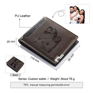 Jewelstruck Wallet for Men Custom Wallets for Men Personalized Photo Wallet Engraved Picture Initials Fathers Day Customized Gifts for Dad Husband Son