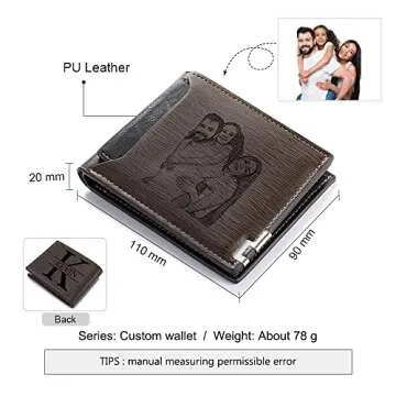Jewelstruck Wallet for Men Custom Wallets for Men Personalized Photo Wallet Engraved Picture Initials Fathers Day Customized Gifts for Dad Husband Son