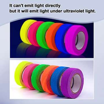 UV Tape 12 Pack, Blacklight Tape, Glow in The Dark Tape, Neon Tape, UV Parties Fluorescent Room Decorations 0.59 in x 16.4 ft - (6 Colors)
