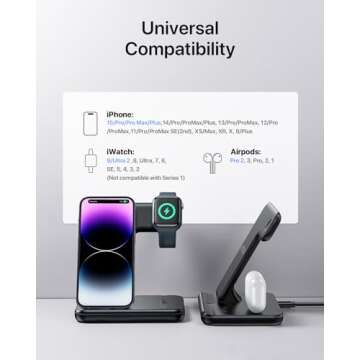 Intoval Charging Station for Apple iPhone/iWatch/Airpods, 3 in 1 Wireless Charger for iPhone 14/13/12/11/XS/XR/XS/X/8, iWatch 8/Ultra/7/6/SE/5/4/3/2, Airpods Pro2/Pro1/3/2/1 (Z5,Black)