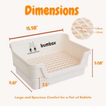 Bumbox Rabbit Large Litter Box w/Plastic Grid Safe for Bunny feet - Training Rabbit Cage Indoor or O...