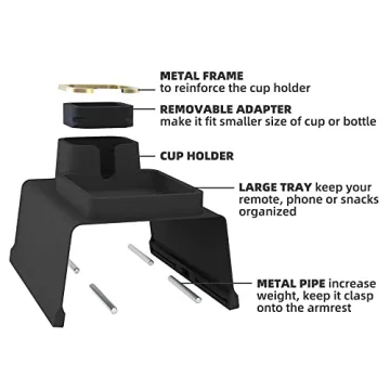 Couch Cup Holder Tray, Elimiko Silicone Anti-Spill and Anti-Slip Couch Drink Holder, Strong and Weighted Phone/Remote/Snacks Sofa Cup Holder (Black)
