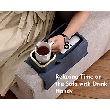 Couch Cup Holder Tray, Elimiko Silicone Anti-Spill and Anti-Slip Couch Drink Holder, Strong and Weighted Phone/Remote/Snacks Sofa Cup Holder (Black)