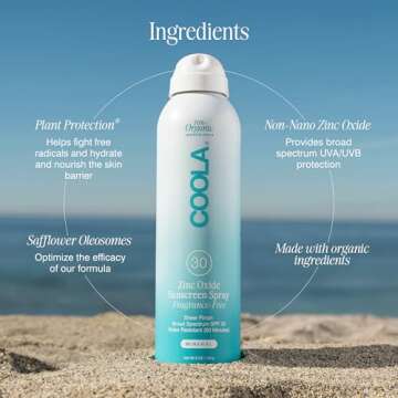 COOLA Organic Mineral Sunscreen SPF 30 Sunblock Spray, Dermatologist Tested Skin Care for Daily Protection, Vegan and Gluten Free, Fragrance Free, 5 Fl Oz
