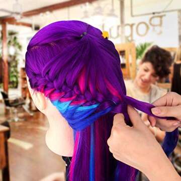 Mannequin Head with Hair, MYSWEETY 28" Mannequin Head Hair Styling Training Head Manikin Cosmetology Doll Head Synthetic Fiber Hair with Table Clamp & Braiding Kit Purple