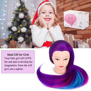 Mannequin Head with Hair, MYSWEETY 28" Mannequin Head Hair Styling Training Head Manikin Cosmetology Doll Head Synthetic Fiber Hair with Table Clamp & Braiding Kit Purple