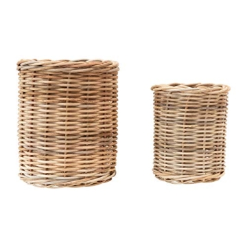 Creative Co-Op Hand-Woven Wicker Container Set of 2 Baskets for Versatile Home Storage