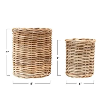 Creative Co-Op Hand-Woven Wicker Basket Set for Stylish Storage