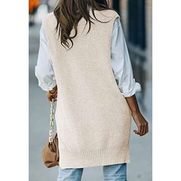 Viottiset Women's Oversized Sweater Vest V Neck Tunic Sleeveless Pullover Knit Top Apricot Large